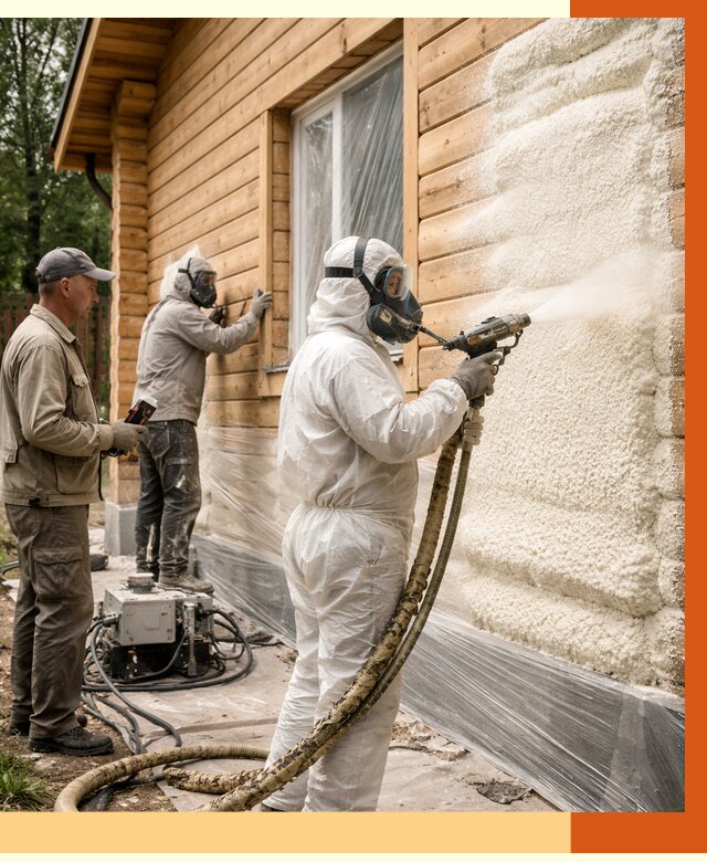 Утепление дома из бруса ППУ в Железногорске от 3980 руб/м2 под ключ | ТепломастерЖлр