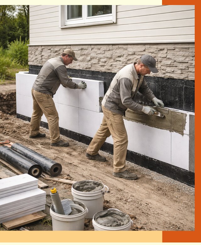 Утепление фундамента снаружи в Железногорске от 4342 руб. за м² | ТепломастерЖлр