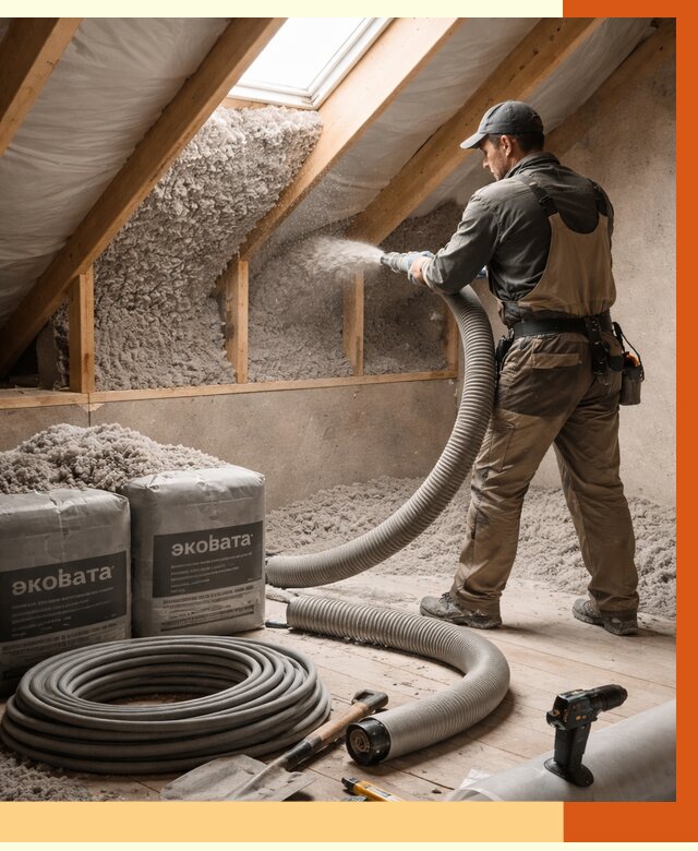 Утепление мансарды эковатой в Железногорске от 2274 руб/м2 — монтаж, задувка, цена | ТепломастерЖлр