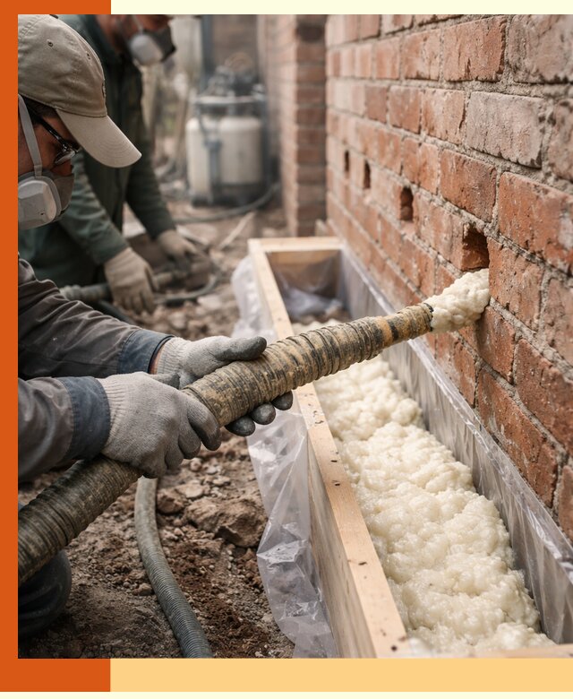 Заливка ППУ в пустоты кирпичной стены в Железногорске