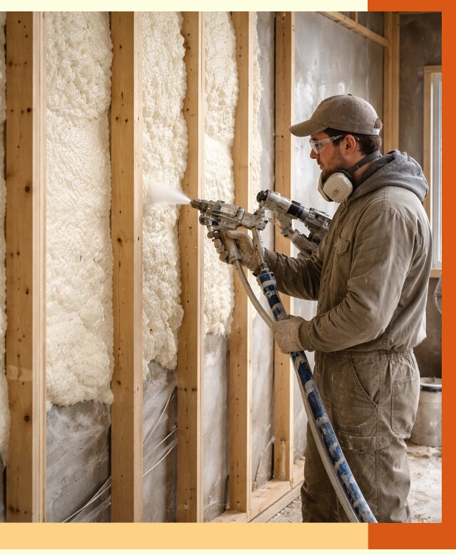 Утепление каркасной стены ППУ в Железногорске от 4393 руб./м2 под ключ | ТепломастерЖлр