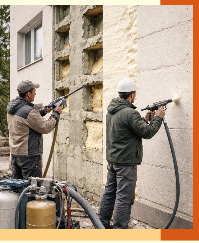 Заполнение пустот фасада в Железногорске от 4652 руб. — утепление пустот облицовки | ТепломастерЖлр